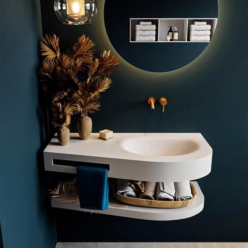 MONDIAZ RIVA 100cm Wastafel met planchet kleur Talc., Doe-het-zelf en Verbouw, Sanitair, Bad, Nieuw, Ophalen of Verzenden