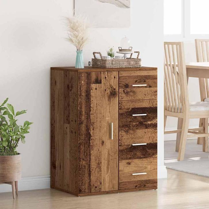 vidaXL Dressoir met lade Oud Hout 59 x 39 x 80 cm Bewerkt, Huis en Inrichting, Kasten | Dressoirs, 25 tot 50 cm, Nieuw, 50 tot 100 cm