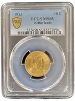 Gouden Wilhelmina 10 gulden 1913 MS65 gecertificeerd PCGS, Postzegels en Munten, Munten | Nederland, Goud, Losse munt, Verzenden