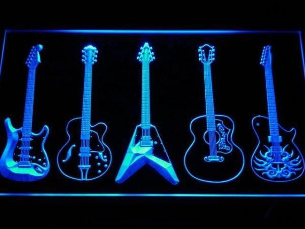 5x gitaar neon bord lamp LED  verlichting reclame lichtbak, Verzamelen, Merken en Reclamevoorwerpen, Nieuw, Verzenden