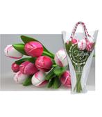 Boeket van 9 houten tulpen van 34 cm Pink & White, Ophalen of Verzenden, Nieuw