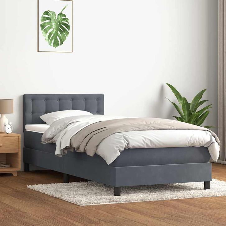 vidaXL Boxspring met matras fluweel donkergrijs 90x210 cm, Huis en Inrichting, Slaapkamer | Bedden, Grijs, Nieuw, Stof, Verzenden