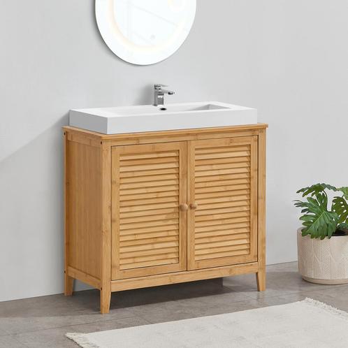[en.casa] Wastafelonderkast Värmdö 60x67x30 cm bamboe, Doe-het-zelf en Verbouw, Sanitair, Nieuw, Verzenden