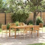 vidaXL Tuin Eetset 7 pcs Beige Poly riet, Verzenden, Nieuw, Rotan