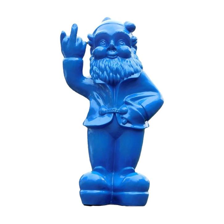 Tuinkabouter middelvinger XL – 80 cm – blauw – polystone, Tuin en Terras, Tuinbeelden, Ophalen of Verzenden