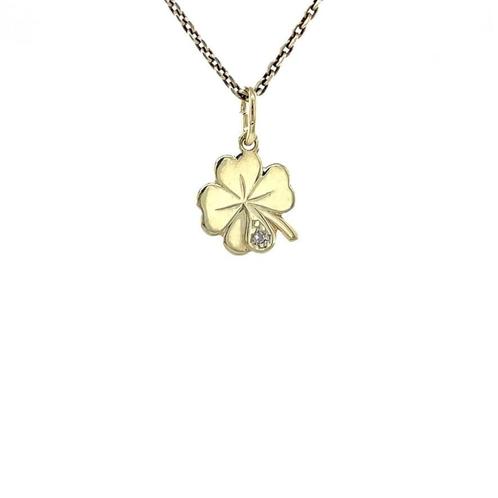 Gouden hanger klavertje 4 14 karaat, Sieraden, Tassen en Uiterlijk, Kettinghangers, Wit, Zo goed als nieuw, Goud, Verzenden