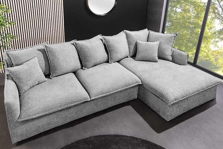 Grote hoekbank HEAVEN 255 cm grijze bouclé lentebank - 44192, Huis en Inrichting, Banken | Bankstellen, Ophalen of Verzenden