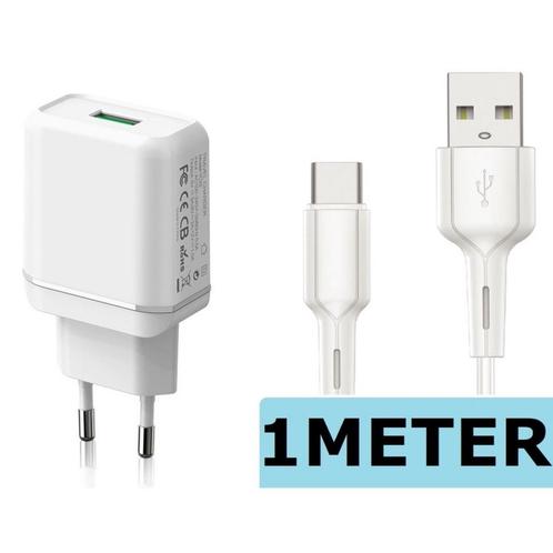 USB Oplaadstekker met USB-C Kabel 1 Meter - Snellaadfunctie, Telecommunicatie, Mobiele telefoons | Telefoon-opladers, Ophalen of Verzenden