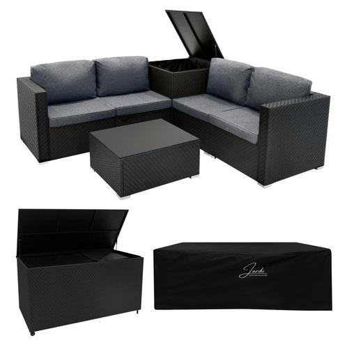 Rotan Modulaire Tuinmeubelen 6 Stuk Zwart Tafel Loungeset 2, Tuin en Terras, Tuinsets en Loungesets, Verzenden