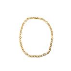 18 Krt. Gouden platte gourmetschakel armband met diamant;..., Gebruikt, Overige kleuren, Ophalen of Verzenden, Met edelsteen