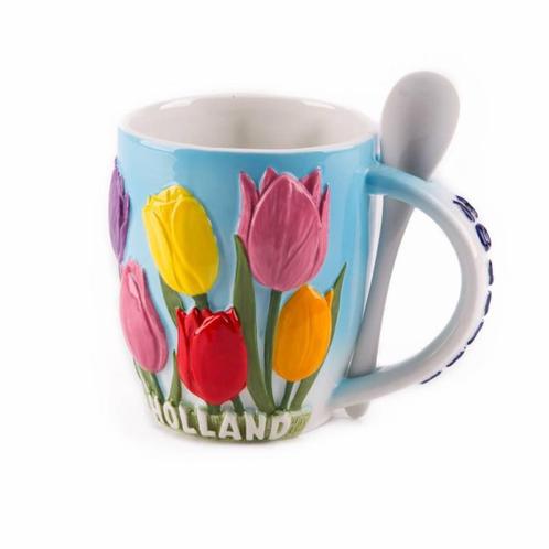 Beker - Mok Keramiek met lepel grote tulpen en Holland opdru, Kleding | Heren, Schoenen, Nieuw, Ophalen of Verzenden