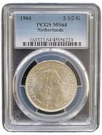 Koningin Juliana zilveren 2 1/2 gulden 1964 MS64 PCGS, Verzenden, Koningin Juliana, Losse munt, Zilver