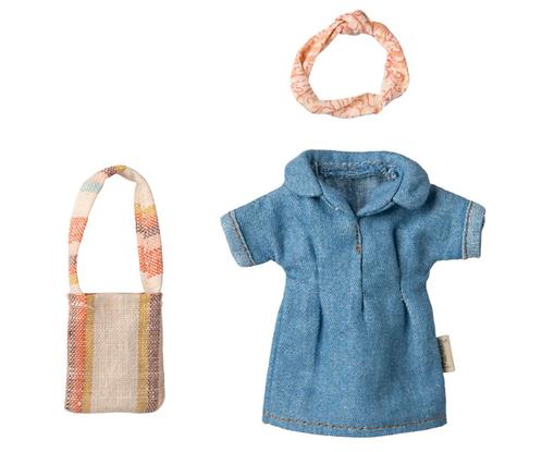 Maileg - kledingset moedermuis denim jurk met tas, Kinderen en Baby's, Speelgoed | Overig