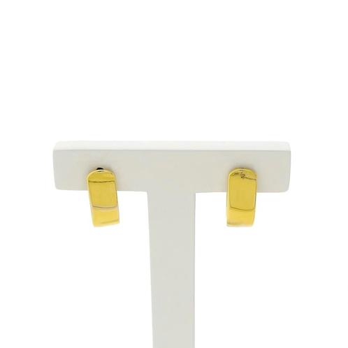 9 Krt. Halfronde oorbellen met zirconia (oorstekers), Sieraden, Tassen en Uiterlijk, Oorbellen, Overige kleuren, Gebruikt, Met edelsteen