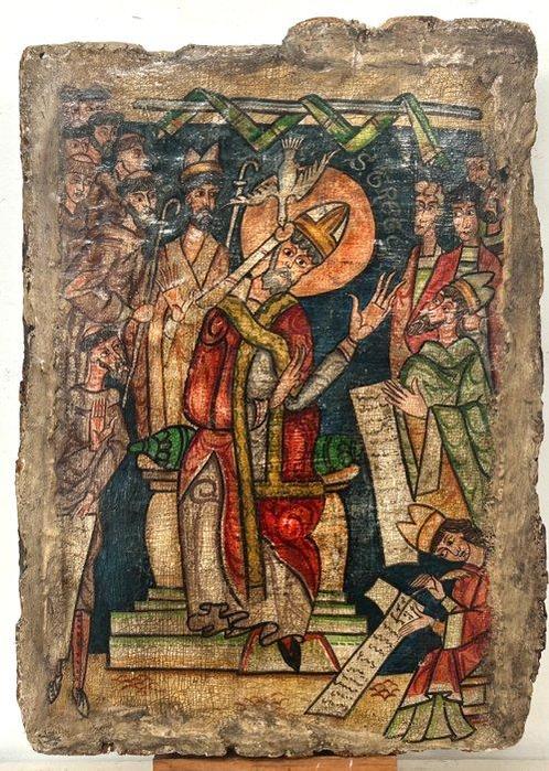 Scuola ispano francese (XVIII) - San Gregorio Magno ispirato, Antiek en Kunst, Kunst | Schilderijen | Klassiek