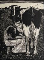Jan Mankes (1889-1920) - Koemelkster (houtsnede), Antiek en Kunst
