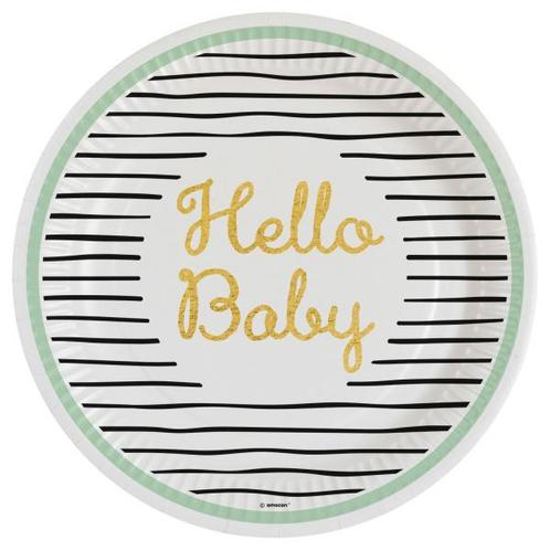 Borden Hello Baby 23cm 8st, Hobby en Vrije tijd, Feestartikelen, Nieuw, Verzenden