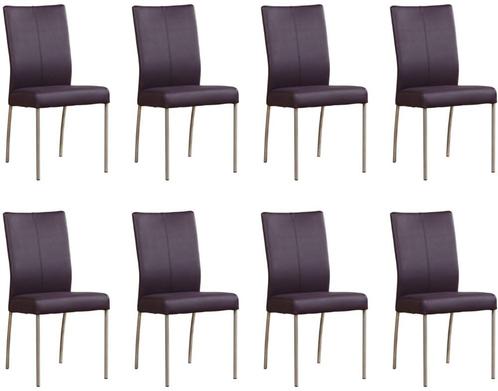 Set van 8 Paarse leren moderne eetkamerstoelen - Toledo Leer, Huis en Inrichting, Stoelen, Vijf, Zes of meer stoelen, Nieuw, Leer