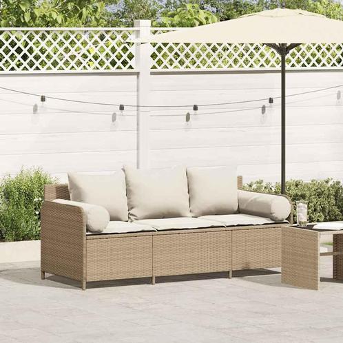 vidaXL Tuinbank 3-zits met kussens poly rattan beige, Tuin en Terras, Tuinsets en Loungesets, Nieuw, Rotan, Verzenden