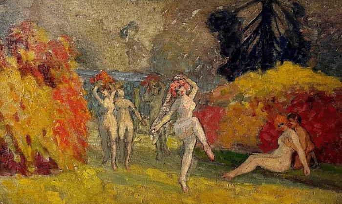 Rodolphe L. Defontaine (1879-1962) - Satiro con Ninfe, Antiek en Kunst, Kunst | Schilderijen | Klassiek