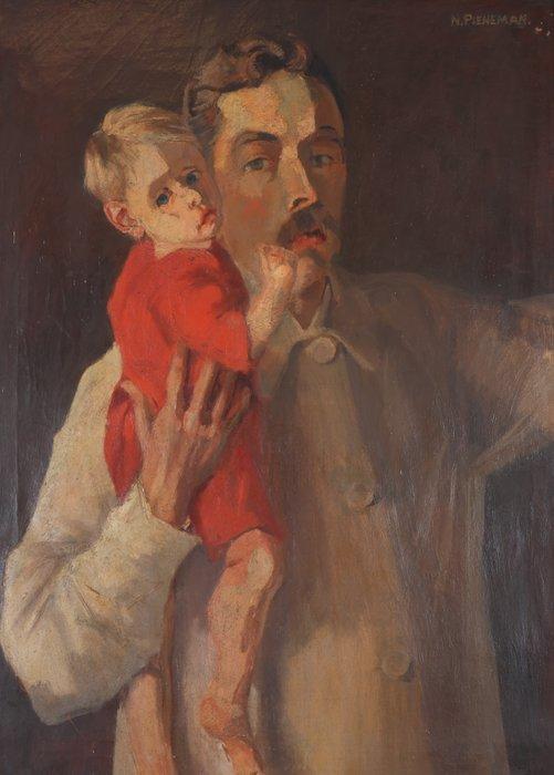 Nicolaas Pieneman (1880-1938) - Zelfportret met kind, Antiek en Kunst, Kunst | Schilderijen | Klassiek