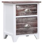 vidaXL Nachtkastje 38x28x45 cm paulowniahout bruin en wit, Minder dan 45 cm, Verzenden, Nieuw, Minder dan 55 cm