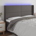 vidaXL Hoofdbord LED 203x16x118/128 cm kunstleer grijs, Verzenden, Nieuw, Grijs, Overige materialen
