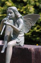 Figuur - bronzen fee met fluit voor huis of tuin - brons, Antiek en Kunst, Kunst | Designobjecten