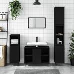 vidaXL 3-delige Badkamermeubelset bewerkt hout zwart, Huis en Inrichting, Badkamer | Badkamermeubels, Nieuw, Verzenden
