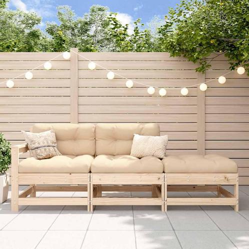 vidaXL 3-delige Loungeset met kussens massief hout, Tuin en Terras, Tuinsets en Loungesets, Loungeset, Nieuw, Hout, Verzenden