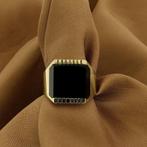Gouden heren zegelring met onyx, Sieraden, Tassen en Uiterlijk, Ringen, Gebruikt, Overige kleuren, 19 tot 20, Heer