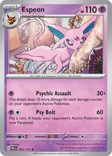 Espeon 033/131 holo Prismatic Evolutions, Hobby en Vrije tijd, Verzamelkaartspellen | Pokémon, Losse kaart, Nieuw, Foil, Ophalen of Verzenden