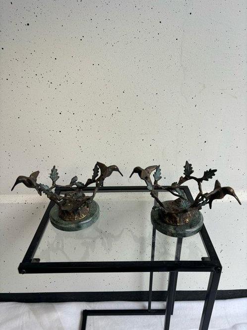 Beeld, De Dans van de Bronzen Vogels Op Marmer - 12.5 cm -, Antiek en Kunst, Curiosa en Brocante