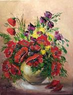 Magorzata cka (1958) - Romantic bouquet of poppies, Antiek en Kunst, Kunst | Schilderijen | Klassiek