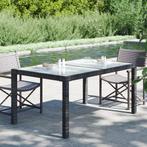 vidaXL Tuintafel 150x90x75 cm gehard glas en poly rattan, Verzenden, Nieuw