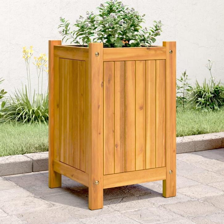 vidaXL Plantenbak met voering 31x31x50 cm massief acaciahout, Tuin en Terras, Bloembakken en Plantenbakken, Nieuw, Hout, Verzenden