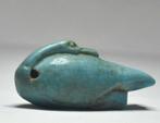 Oud-Egyptisch Faience Amulet van de Gans met het hoofd, Antiek en Kunst
