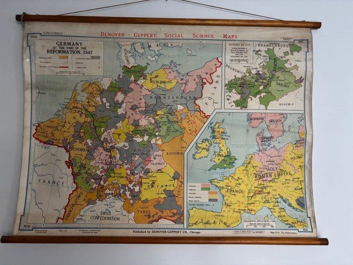 Denoye-Geppert CO.; Chicago - carte scolaire authentique, Antiek en Kunst, Antiek | Wandborden en Tegels