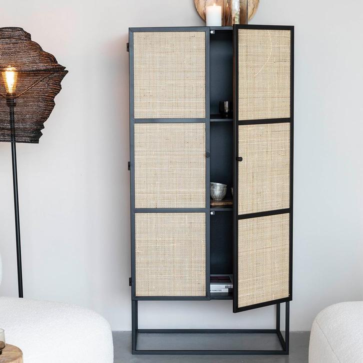 *WOONWINKEL* Japandi Kast Zwart Met Rotan, Huis en Inrichting, Kasten | Wandmeubels, Nieuw, Verzenden