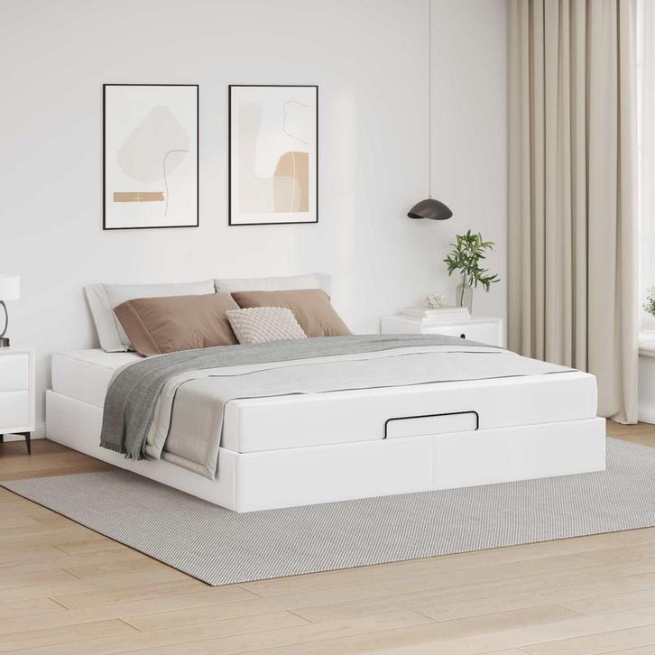 vidaXL Bedframe met matras met matras 2 pcs Wit PVC, Huis en Inrichting, Slaapkamer | Bedden, Wit, Nieuw, Verzenden