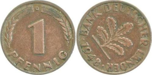 Duitsland Fehlpraegung 1 Pfennig 1948 D Stempeldrehung ca..., Postzegels en Munten, Munten | Europa | Niet-Euromunten, Verzenden