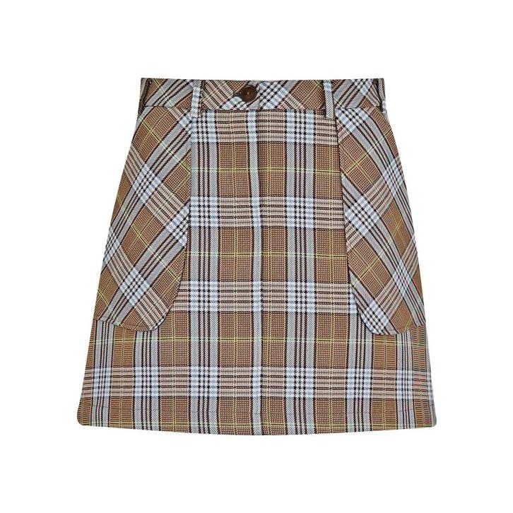 Patrizia Pepe • geruite bruine mini rok • 36 (IT42), Kleding | Dames, Rokken, Bruin, Nieuw, Maat 36 (S), Verzenden