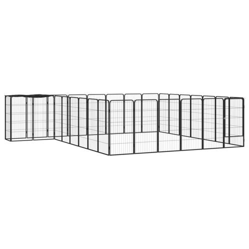 Hondenkennel 30 panelen 50 x 100 cm gepoedercoat staal zwart, Dieren en Toebehoren, Hondenhokken, Nieuw, Verzenden
