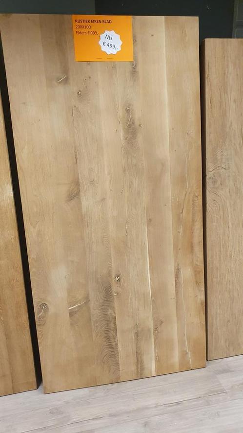 Recht rustiek jong eiken tafelblad 200x100x4,5, Huis en Inrichting, Tafels | Eettafels, Nieuw, Ophalen