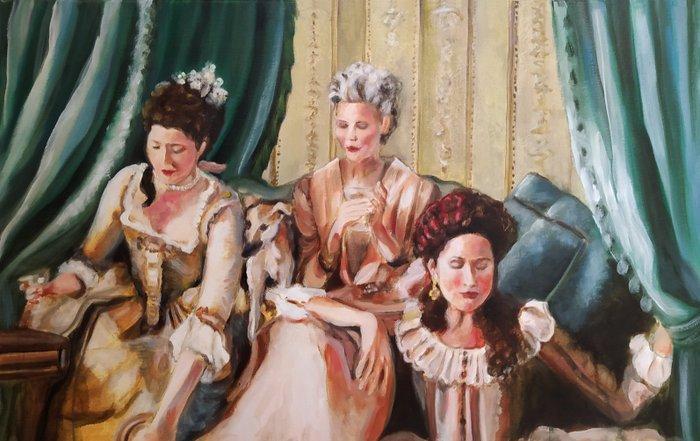 Valeria Pesce - DAMAS ENTRETENIENDOSE, Antiek en Kunst, Kunst | Schilderijen | Modern