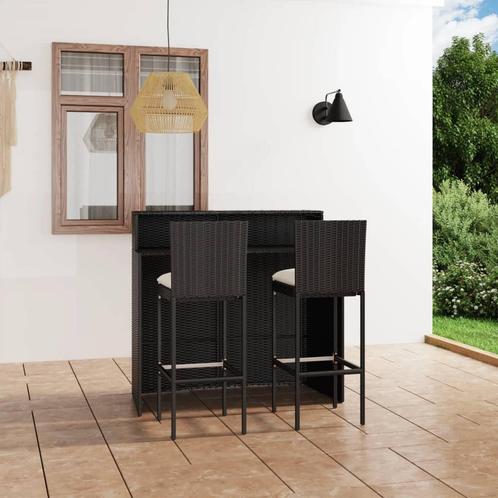 vidaXL 3-delige Tuinbarset met kussens zwart, Tuin en Terras, Tuinsets en Loungesets, Nieuw, 2 zitplaatsen, Rotan, Verzenden