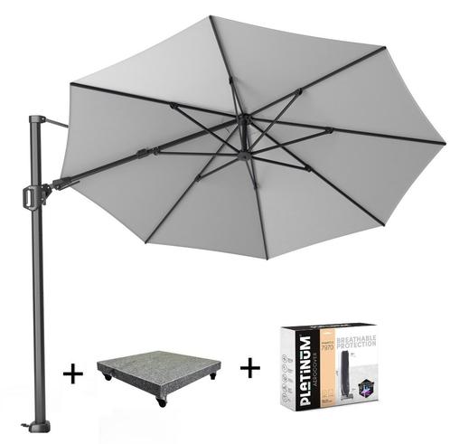 Challenger T2 zweefparasol 350 cm rond lichtgrijs met 90KG, Tuin en Terras, Parasols, Nieuw, Ophalen of Verzenden