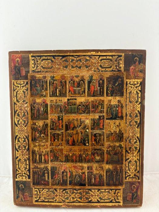 Icoon - Opstanding en 28 aanbiddingsfeesten - Hout, Antiek en Kunst, Kunst | Niet-Westerse kunst