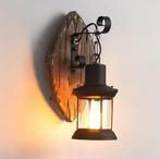 Retro Wandlamp – E27 Hout Metaal met Glazen Kap Vintage, Huis en Inrichting, Verzenden, Nieuw