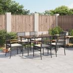 vidaXL 7-delige Tuinset met kussens poly rattan zwart, Tuin en Terras, 6 zitplaatsen, Nieuw, Tuinset, Verzenden